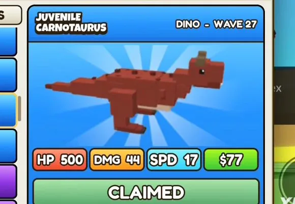Juvenile Carnotaurus in Build a Dino Defense 🦖